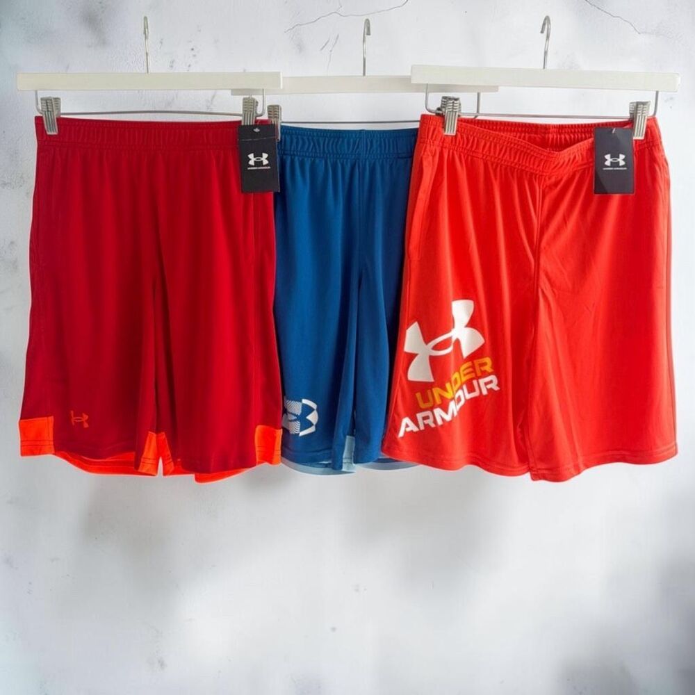 Under Armour Boys Athletic Gym Shorts Lot of 3 Size Youth Large NWT